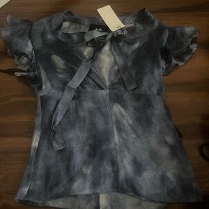 Stylish Tie-Dye Blouse with Ruffle Sleeves